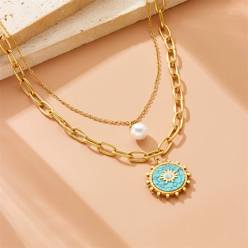 Solaria – Türkis Perlglanz Kette